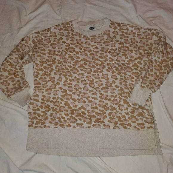 Aerie Tan And Pink Animal Print oversize sweater Size Small - Picture 10 of 12